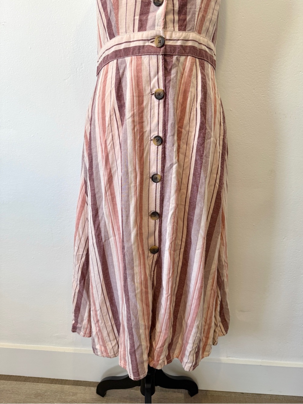 ANA Striped Midi Dress Small Pink Purple Button Front Tie Back Sundress A-Line - Picture 3 of 11